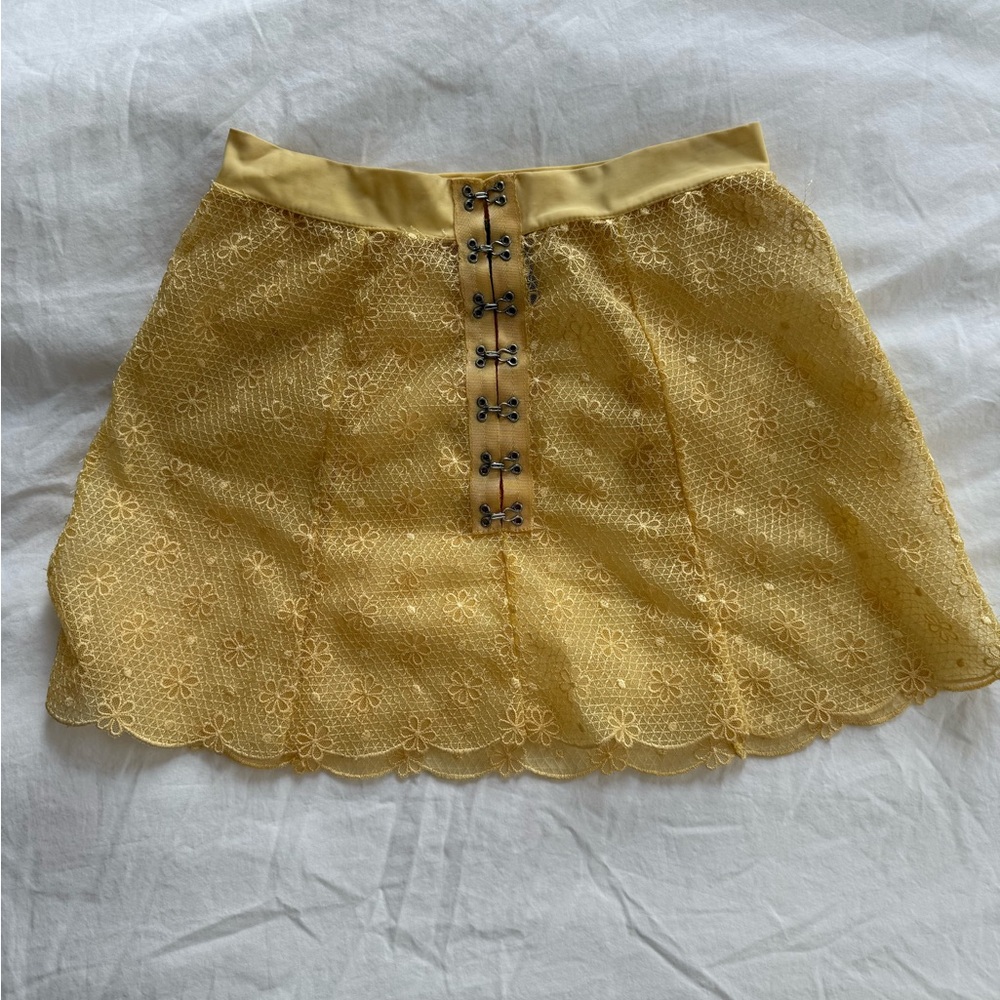 For Love And Lemons Yellow Floral Mini Skirt